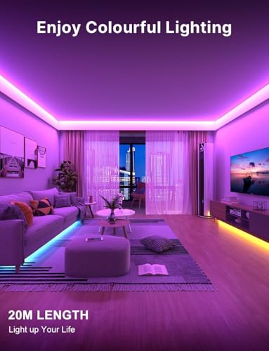 Mexllex LED Strip 20M, Bluetooth LED Streifen 20m RGB LED Lichterkette Streifen Licht mit Fernbedienung und App,16 Mio. Farben, RGB LED Strip Beleuchtung Leiste Band für Schrankdeko, Zuhause