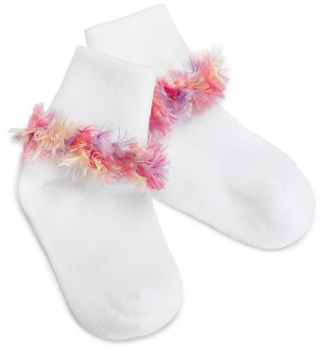 Jefferies Socks Big Girls' Feathery Turncuff , White/Pink Multi, 6-7