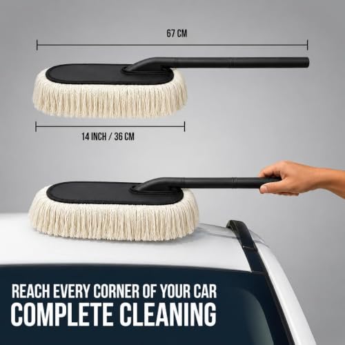 Image of BK 10 IMPORT & EXPORT Car Duster with Long Handle | Lint-Free, Scratch-Free Car Cleaner Brush | Microfiber & Paraffin Wax Coated | Dry Dust Cleaner for Car & Bike Exterior | Ceramic Wax Infused