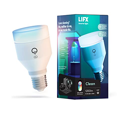 LIFX Clean A60 1200 lumens [E27 Edison Screw], Full Colour with Antibacterial HEV, Wi-Fi Smart LED Light Bulb, No bridge required, Compatible with Alexa, Hey Google, HomeKit and Siri.