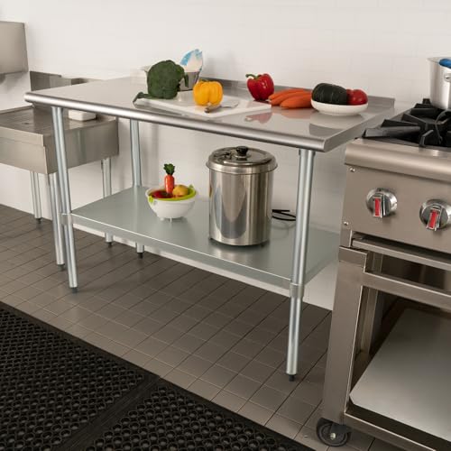 Image of HARDURA Stainless Steel Prep & Work Table 30 x 60 Inches NSF Heavy Duty Commercial with Undershelf and Backsplash, Galvanized Legs for Commercial Food Prep