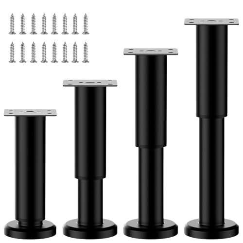 YMTWSRY 4PCS Adjustable Bed Support Leg, Black Metal Table Legs 18-30cm Heavy Duty Replacement Furniture Feet for Sofa Dresser Cabinet Chair