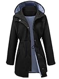 POWINSUN Lange Regenjacke Wasserdicht Regenmantel mit Kapuze Outdoor Regenmantel Windbreaker für Damen, Schwarz, L