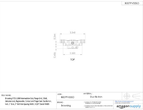 Browning Vf3S-116M Intermediate-Duty Flange Unit, 3 Bolt, Setscrew Lock, Regreasable, Contact And Flinger Seal, Ductile Iron, Inch, 1" Bore, 3" Bolt Hole Spacing Width, 3-3/4" Overall Width #TOP2