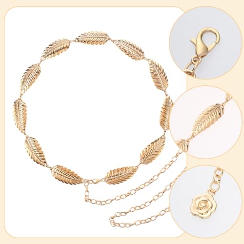 Womens Metal Leaf Chain Belt, Adjustable Bridal Wedding Leaves Waistband Skinny Waist Belt for Dresses Decorated4