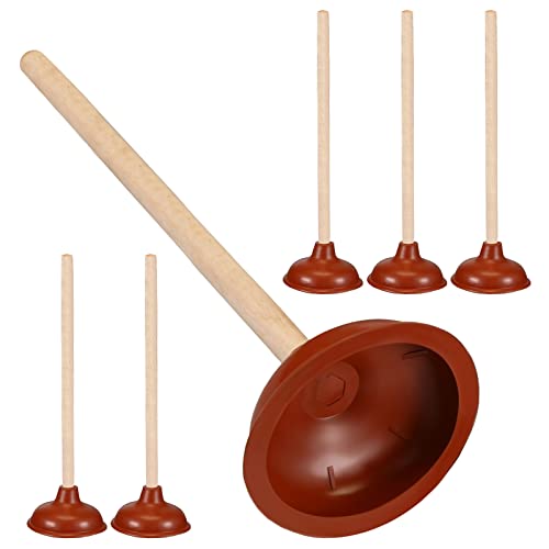 Lallisa Toilet Plungers with 18 Inch Long Wooden Handle Force Suction Cup Rubber Plunger for Bathroom Heavy-duty Strong Sink to Fix Clogged Toilets Drains Sinks (Brown,6 Pcs)