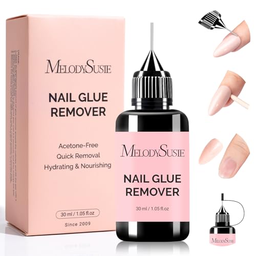 MelodySusie 30ML Nail Glue Remover for Press on Acetone Free Nail Polish Remover Multi-Functional Remover for Nails Tips Gentle Glue Remover for Gel x Nails for Home Salon