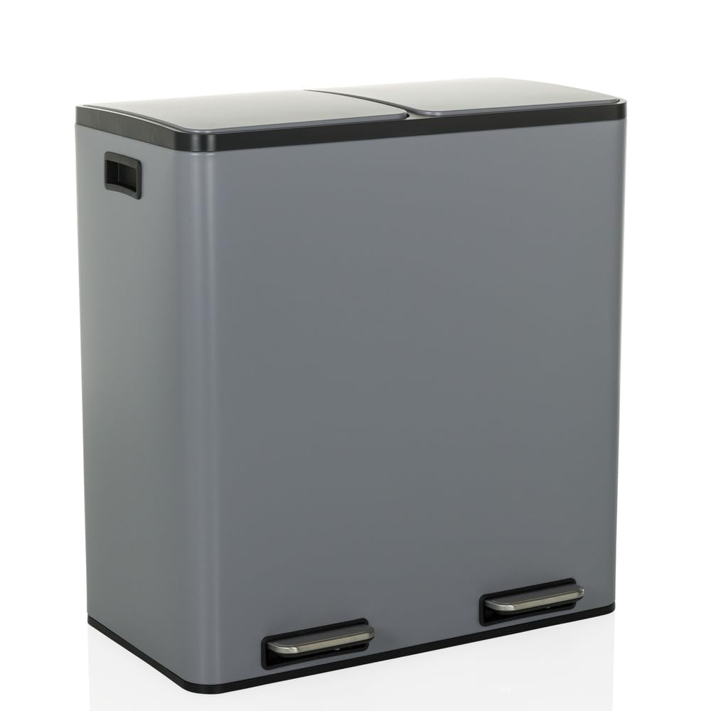 OFFICE Pattumiera 2 x 30 l, acciaio CLEAN XIII, sistema raccolta differenziata, chiusura morbida, pattumiera pedale 2 scomparti, grigio