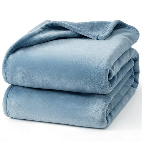 Hansleep Fleece Washed Blue Full Blanket, Super Soft Flannel Fuzzy Plush Cozy Blanket for All Seasons, Washed Blue, Full 84x90 Inches