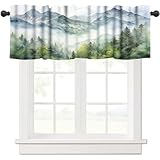 LOMADIA Cortina de cenefa de cocina de bosque, estilo acuarela, naturaleza, bosque, verde, bosque, montaña, patrón de plantas, cortinas con bolsillo para barra, cortinas para dormitorio, oficina, sala