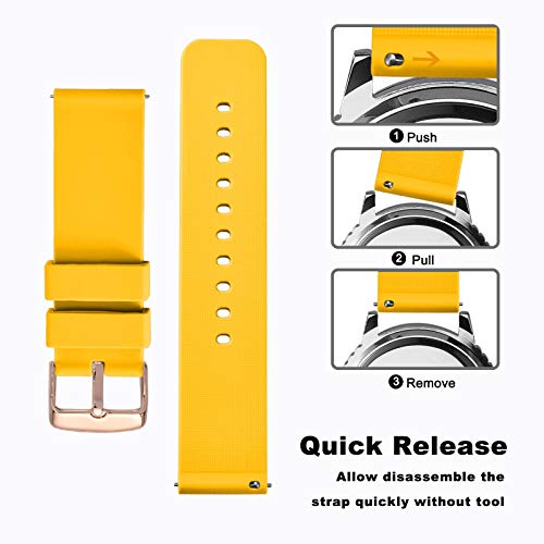Wocci 22Mm Silicone Watch Band With Rose Gold Buckle, Soft Rubber Replacement Straps With Quick Release (Yellow) #TOP2