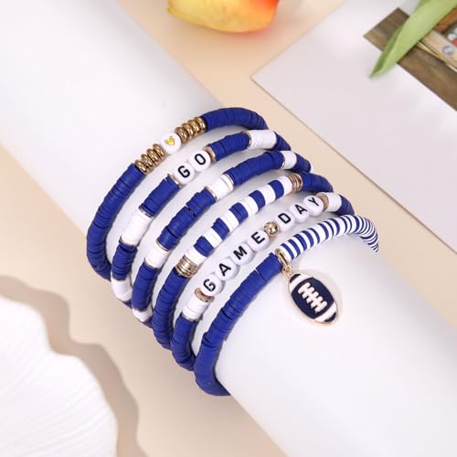 Faerliiry Game Day Bracelets For Women Football Bracelets Red Black Blue Orange Heishi Clay Beaded Stretch Bracelets Stackable Sport Fan Bracelet Bangles Football Mom Accessories Outfits  thumb #4