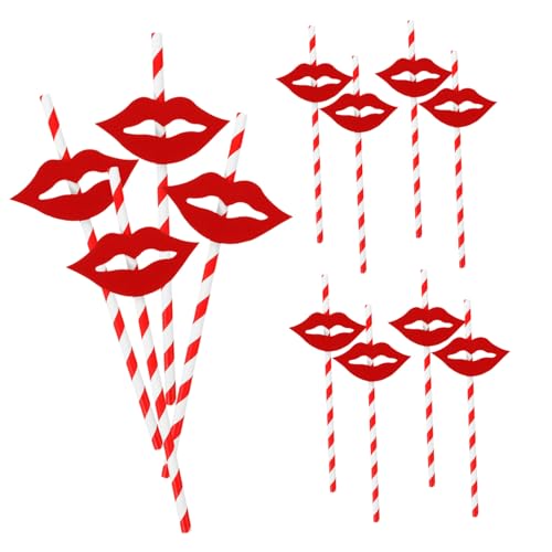 Pitillos de papel rojos con forma de labios 40 piezas miniatura 1