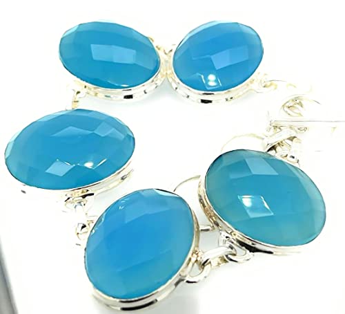Natural Blue Chalcedony 925 Solid...