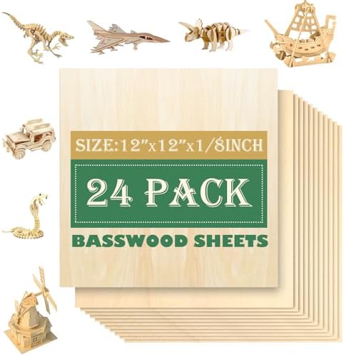 Hammont Basswood Sheets - Pack Of 8, 12x8 Inch, 1/16\" Thin Wood For Laser Cutting & Crafts