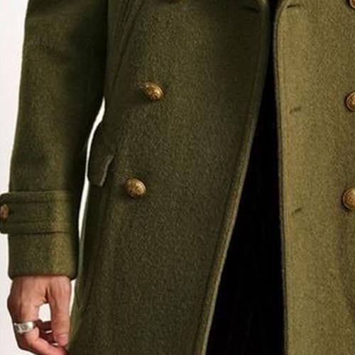 Men's Mid Length Pocket Trench Jacket Long Sleeve Suit Collar Faux Woolen Coat Winter Warm Double Breasted Pea Coat4