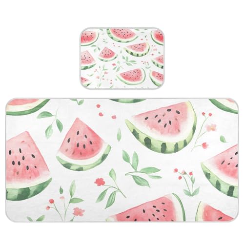 Bolaz Summer Sleeping Bed Pad, Watermelon Leaves Pattern Cooling Mattress Set Breathable Bed Mat Ice Silk Mat + Pillow Cover for Toddler Boys Girls