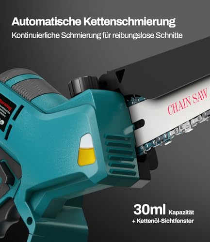 KIESBOHR 15cm Akku Astsäge CSE002, Kompatibel mit Makita 18V Akku, bürstenlose Mini Akku Kettensäge, Automatische Kettenschmierung (ohne Akku)