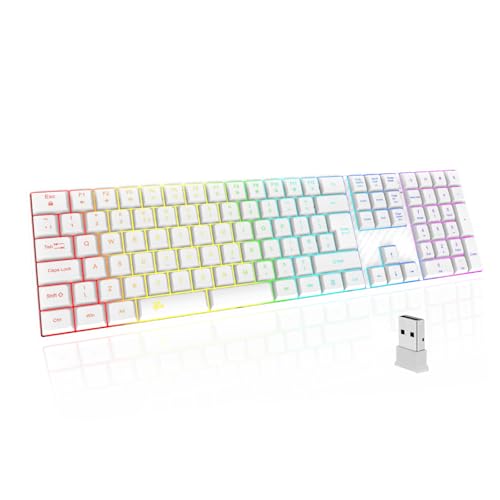 B.FRIENDIT Wireless Backlit Keyboard Quiet - Computer Rechargeable Ergonomic Light UP Keyboard, Silent Keys Full Size Compatible for Windows, Desktop, Laptop, PC, Gaming, PS5 - White