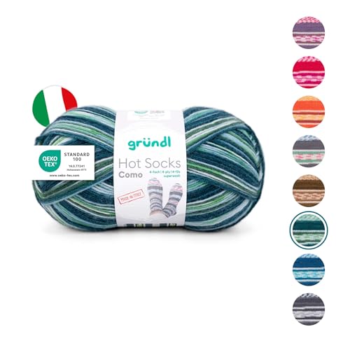 Gründl Wolle Hot Socks Como 4-fach - Sockenwolle für 1 Paar Socken - Sockengarn - Weich und hautfreundlich - 75% Schurwolle, 25% Polyamid - 1 Knäuel 100 g / 420 m -Nadelstärke 2,5-3 - lindgrün-weiß