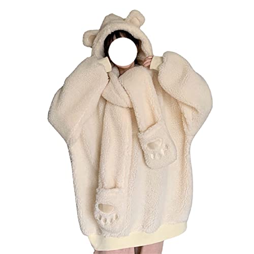 Skateboard Frog Sudaderas con Capucha borrosas de Las Mujeres Kawaii Bear Pattern Coat Fleece Hooded Cardigans Jacket (Albaricoque, XXL) Cover