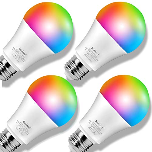 BOXLOOD Bombilla inteligente, bombilla Alexa WiFi 7 W E27 A60 bombilla inteligente LED regulable control de voz compatible con Google Home IFTTT, 60 W equivalente, RGB 2700 K-6500 K