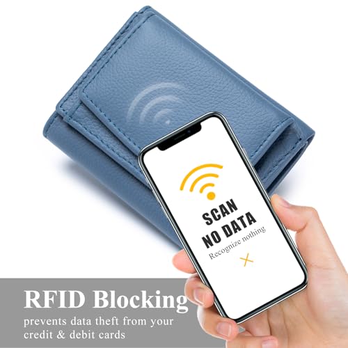 Image of Small Wallet Women Genuine Leather RFID Blocking Trifold Tiny Wallets with Snap Coin Pouch 7 Card Solts