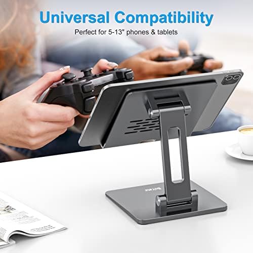 BoYata Tablet Stand, Adjustable & Foldable Tablet Holder for Desk, Stable Aluminum Desktop Stand Compatible for iPad Pro/ Air/ Mini, Switch/ Kindle/ Samsung Tab, More Phones & Tablets from 5-13"-Grey