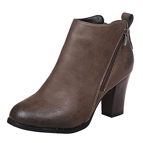 Bottines femme à talon solide et bout rond rétro avec fermeture éclair