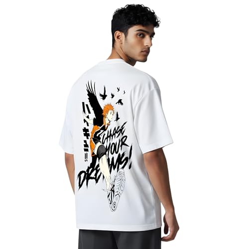 Image of Yume Shoyo Hinata Oversized T‑Shirt | 240 GSM Heavyweight Cotton | White Anime Tee | Haikyuu! Streetwear | Unisex