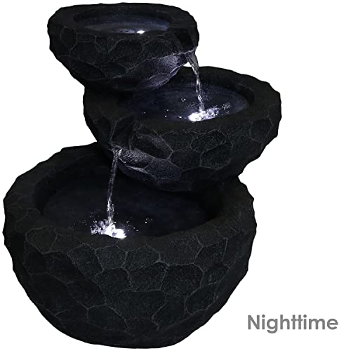 Sunnydaze 3-Tier Chiseled Basin Solar Water Fountain With Battery Backup - Outdoor Patio And Garden Water Feature With Rechargeable Solar Battery - 17-Inch #TOP24