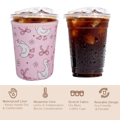 Image of Reusable Insulated Sleeve for Iced Coffee Cup, 3-Pack Coffee Neoprene Drink Sleeve for Cold & Hot Drinks, Beverage Holder for Iced Coffee (Goose Bows)