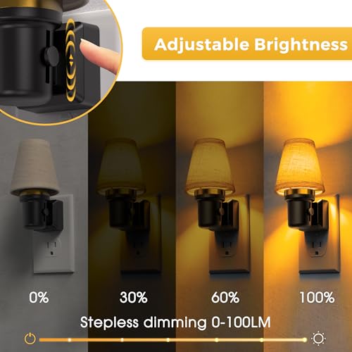 Image of L LOHAS LED Night Lights Plug into Wall, 2 Pack Linen Fabric Round Platform Decor Night Light, Dusk to Dawn Sensor Vintage Nightlight, Amber Warm 0-100LM Dimmable, for Bedroom Living Room Hallway