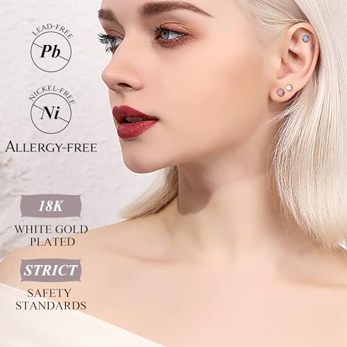 Besteel 18 Pairs Flat Back Earrings Hypoallergenic Stainless Surgical Steel Screw Back Stud Earrings for Women Men 20G Tiny CZ Opal Birthstone Nap Cartilage Flatback Earrings Set3