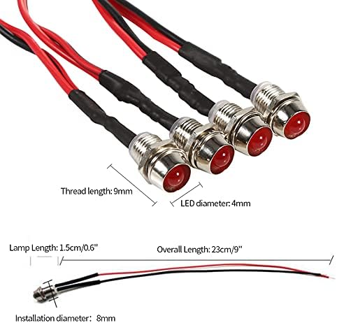Car LED Indicator Light, Universal 12V DC LED Indicator Light Bulbs Led Pilot Panel Indicator Signal Warning Light Lamp for Cars, Van, Trucks(Red)