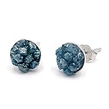 Raw genuine blue diamond cluster stud earrings, April birthstone earrings with 925 sterling silver s
