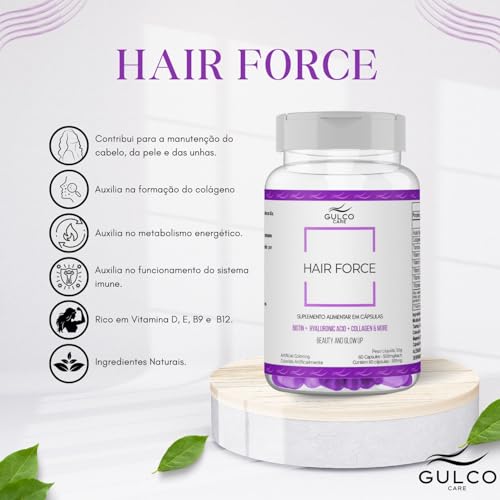Hair Force 60 Cápsulas Suplemento Alimentar GULCO CARE Fortalecimento Cabelo, Pele e Unhas com Colág
