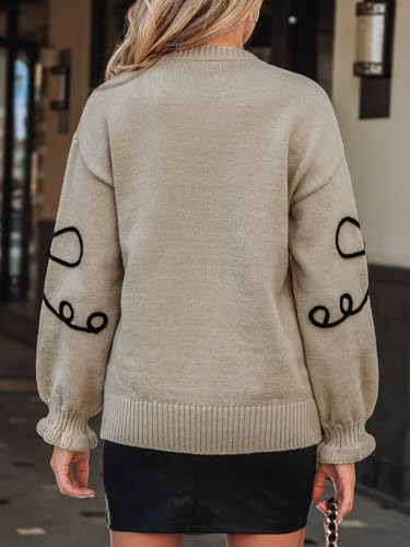 CUPSHE Womens Long Sleeve Sweaters 2024 Casual Crewneck Ribbed Knit Flower Loose Pullover Tops2