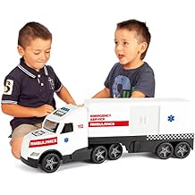 Wader 36210 Action Magic Truck Ambulance Emergency Vehicle with Side Door, from 3 Years, Approx. 79 cm, Wit, Standard