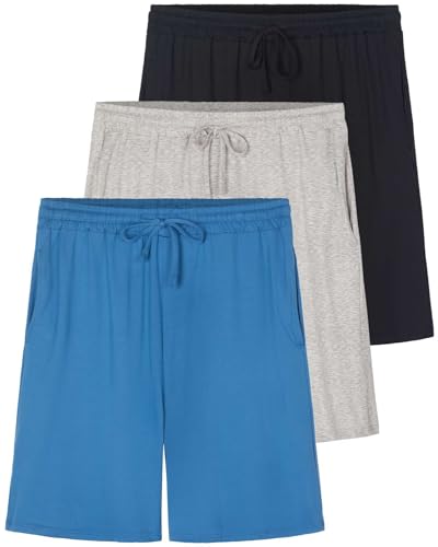 Image of 3 Pack Men's Pajama Shorts Sleep Lounge Casual PJ Comfy Cooling Pockets | Available In Big & Tall, Soft, Stretchy, Breathable, Elastic Waist, Athletic, Gym, Workout, Sweat, Summer, Night, Bottoms