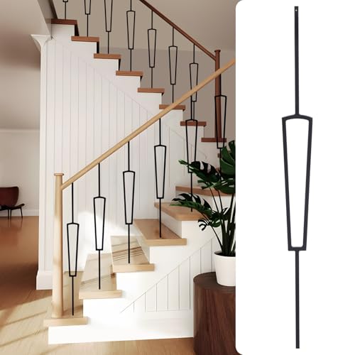 10 Pack Wrought Iron Balusters, 44" x1/2" Deck Balusters - Metal Stair Decorative Balusters Hollow - Stair Balusters Black (10 pcs Fan-Shaped)