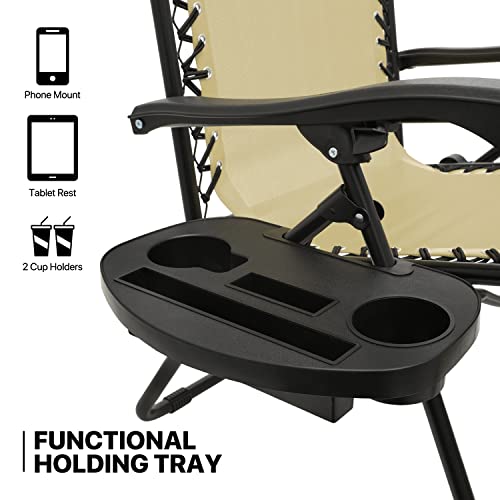 Monibloom Patio Zero Gravity Chair Set For 2 Outdoor Recliner Lounger With Canopy Shade And Foot Rest, Cup Holder, 330Lbs Capacity, Cream #TOP6