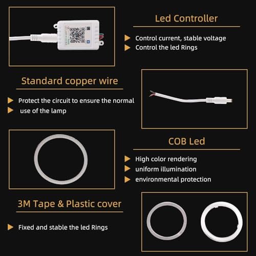 Image of Vagary 60Mm Angel Eyes Ring Light For Headlight With App Controller (Rs 200, Ns 200, 60Mm) - Led