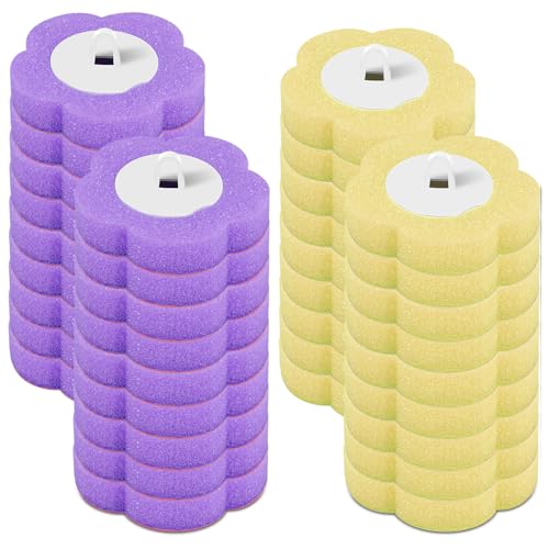 Lot de 36 recharges jetables pour brosse WC - Éponge - Recharges de nettoyant pour brosses de salle de bain pour le nettoyage domestique (jaune-violet, 36...