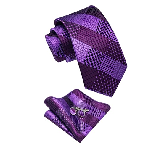 Image of YourTies Striped Plaid Ties for Men Silk Formal Necktie Set