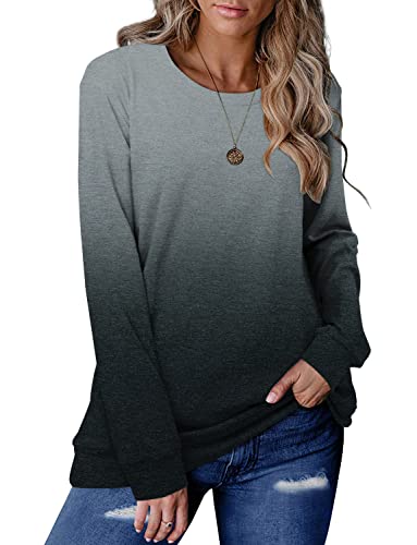 Image of Magritta Womens Plus Size Jumper Ladies Long Sleeve Jumpers Fashion Casual Pullover Tops Work Oversized Tshirt Tunic Tops Gradual Grey 3X-Large