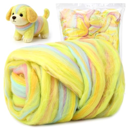 Image of Wool Roving 7.02oz Colored Natural Needle Felting Wool Bulk for Spinning, Arm Knitting Blanket, Wet Felting, Handcrafts, Yarn Roving for DIY Craft Materials(Mint Cream Ombre)
