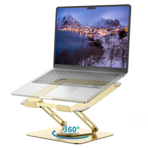 ALASHI Laptop Stand for Desk with 360° Rotating Base, Multi-Angle Adjustable Laptop Stands, Foldable Laptop Riser Compatible with 10 to 17 Inches PC Computer, Gold