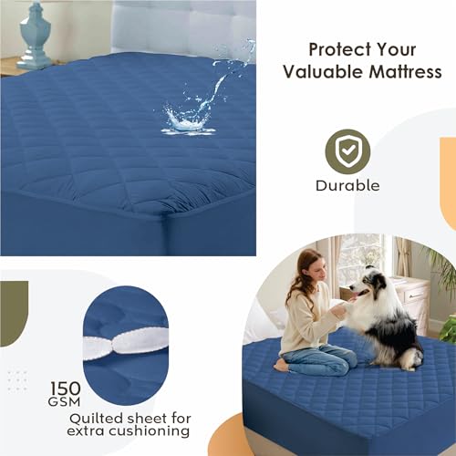 Image of Ayka 100% Waterproof Double Size 72x48 inch Cotton Quilted Mattress Protector Breathable Hypoallergenic Noiseless Ultra Soft Elastic Fitted Bed Protector Mattress /Bed Cover (Med Blue, Double (72*48 inch))