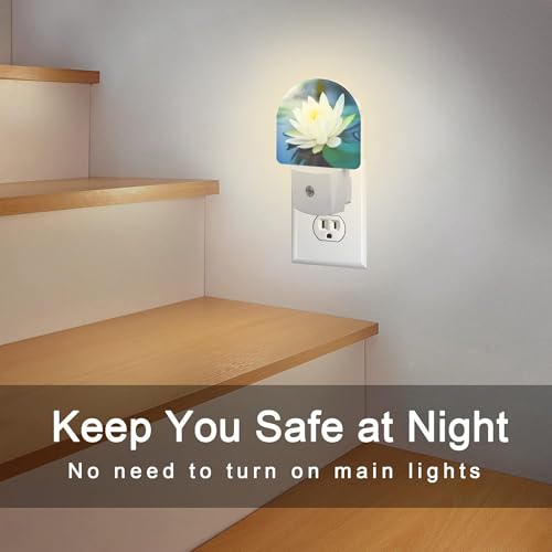 Image of White Lotus Flower Night Light Plug into Wall, Beautiful Lotus in Pond Dusk to Dawn Night Light Plug in,0.5w Energy Saving Sleep Friendly NightLight for Kids Boys Girls Home Decor